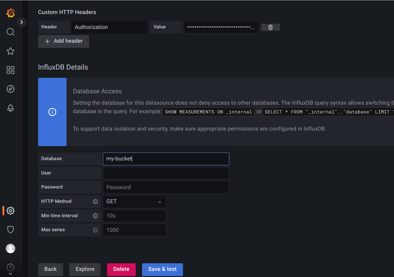 Grafana database config