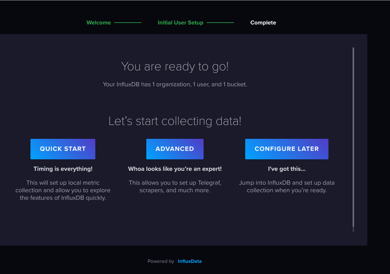 InfluxDB you are ready to go screen