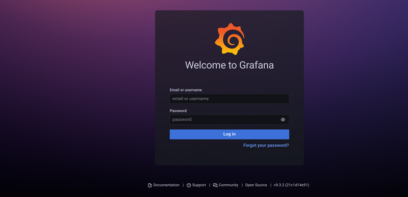 Grafana login screen